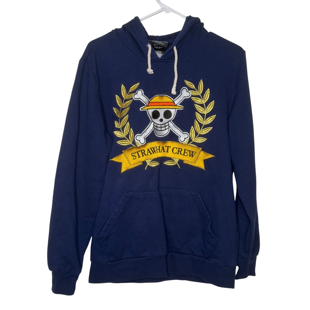 One Piece BoxLunch Straw Hat Crew Embroidered Navy Hoodie Mens Small Anime Manga